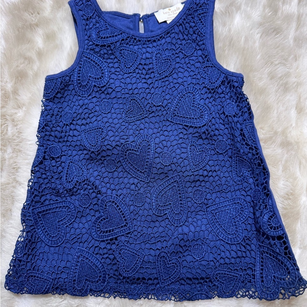Kate Spade Baby Girl Navy Blue Heart Lace Overlay Shift Dress Size 12M